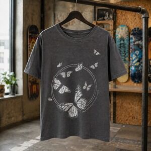 Full Tilt Butterfly Graphic Tee Faded Black Washed Streetwear Grunge Small